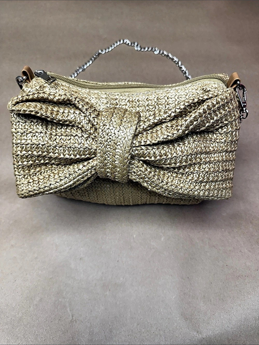 Raffia Bow Chain Clutch Like New